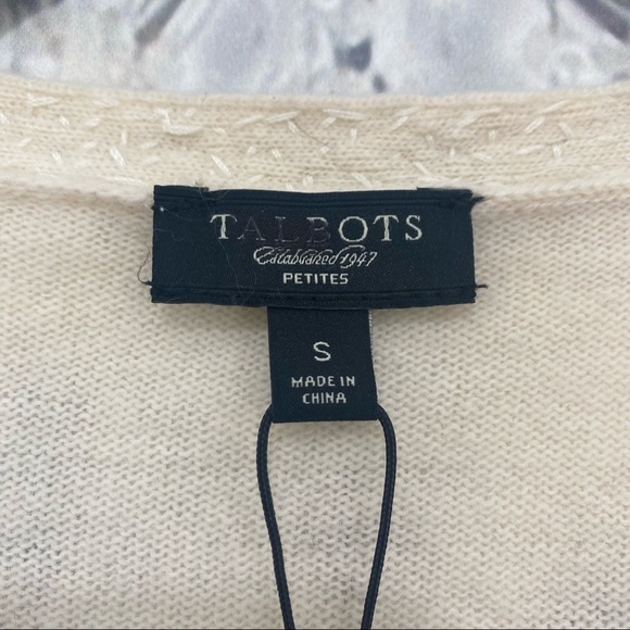 Talbots Small Petite Cardigan Lambswool Rabbit Hair Beige Snap Buttons Beads NEW - Picture 10 of 12